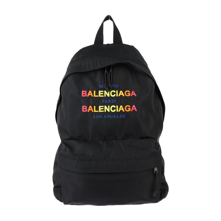 超美品 BALENCIAGA バレンシアガ リュック・デイパック 503221 バックパック エクスプローラー ナイロンキャンバス ブラック マルチカラー ロゴ【本物保証】