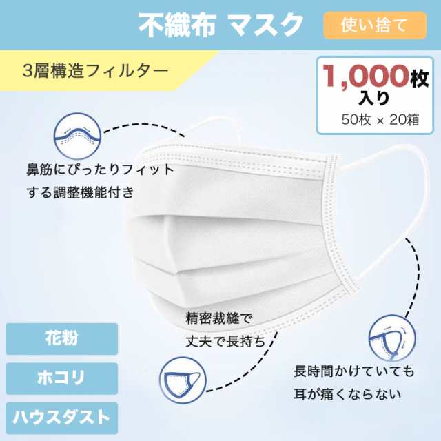 マスク 1000枚 マスク 使い捨て マスク 使い捨てマス【4/28日以降発送】ホワイト マスク 男女兼用 大人 立体 伸縮性 ウィルス飛沫 花粉 防寒 5 ハウスダスト 風邪 対策 耳が痛くならない