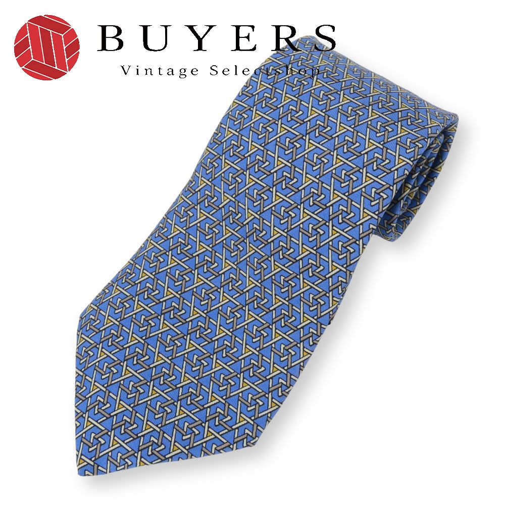 中古 ネクタイ シルク ブルー系 総柄 ビジネス スーツ メンズ 男性