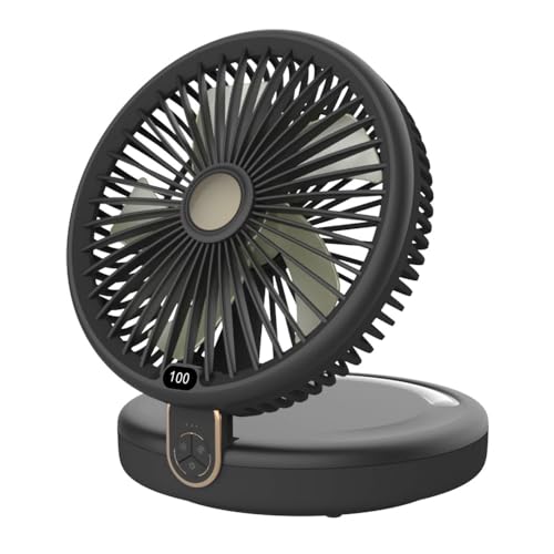 卓上扇風機 首振り 壁掛けファン USB扇風機 風量6段階調節 静音 小型 折りたたみ 長時間連続使用 ライト付き タイマー機能(ブラック)