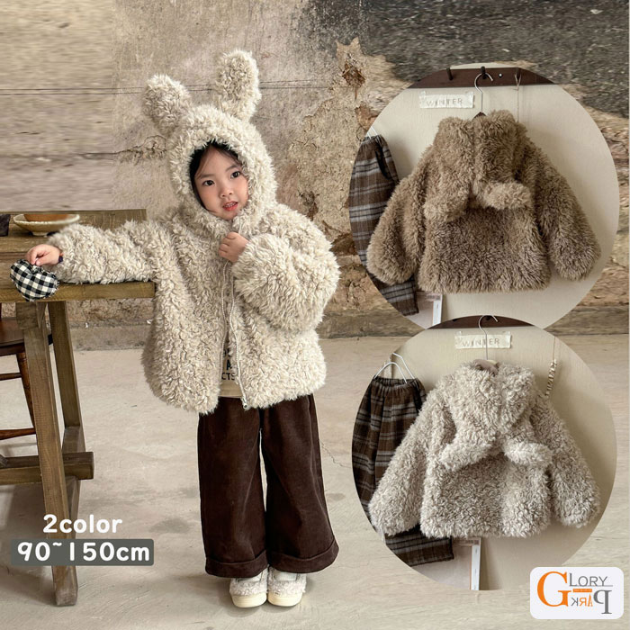 【激安開催！】ボアフリース キッズ パーカー 耳付き フード付き うさぎ うさ耳 女子 男子 ユニセックス 前開き ファスナー ふわふわ もこもこ かわいい 秋 冬 シンプル アウター 女児 男児 子 5,498円