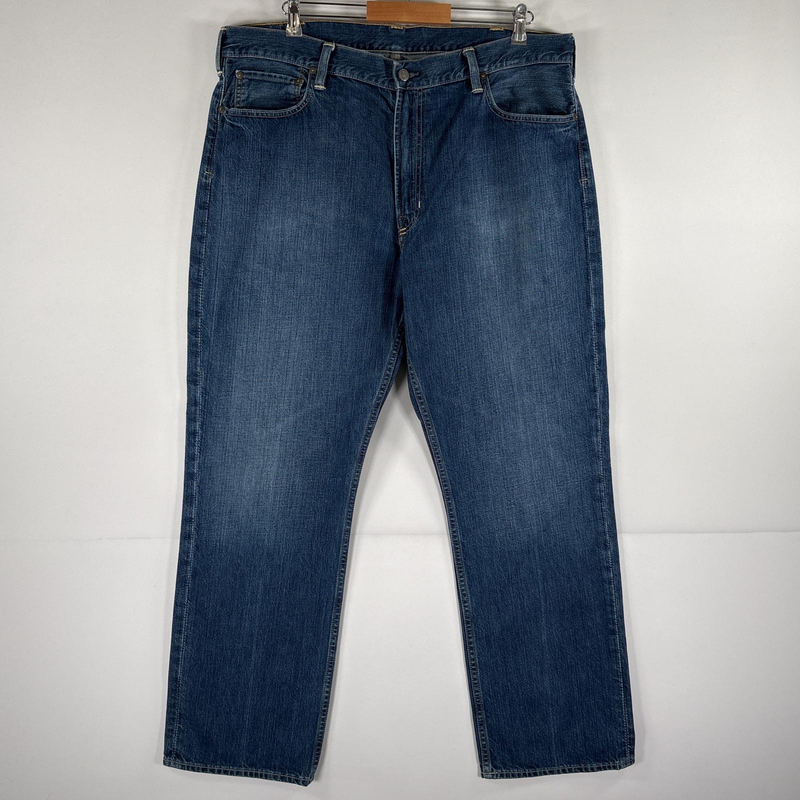 古着 デニムパンツ ストレート 5ポケット ジップ パッチ 大きいサイズ w40 L32 ブルー系 メンズ