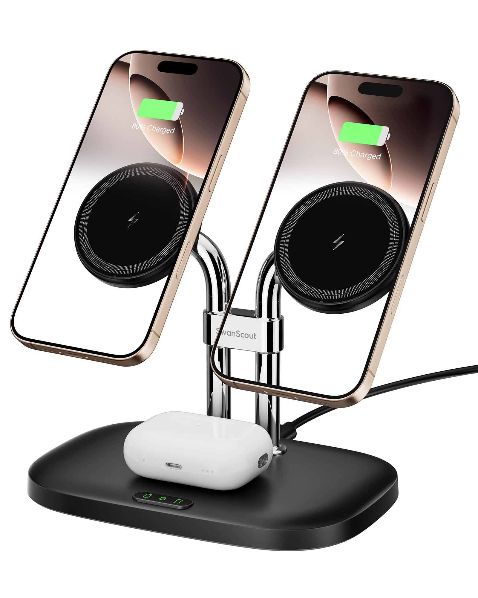iPhone 17/16対応 ワイヤレス充電器 2台マグセーフ iphone 充電スタンド 2台同時マグネット式 置くだけiPhone 17/16/15/14/13/12シリーズ対応AirPo