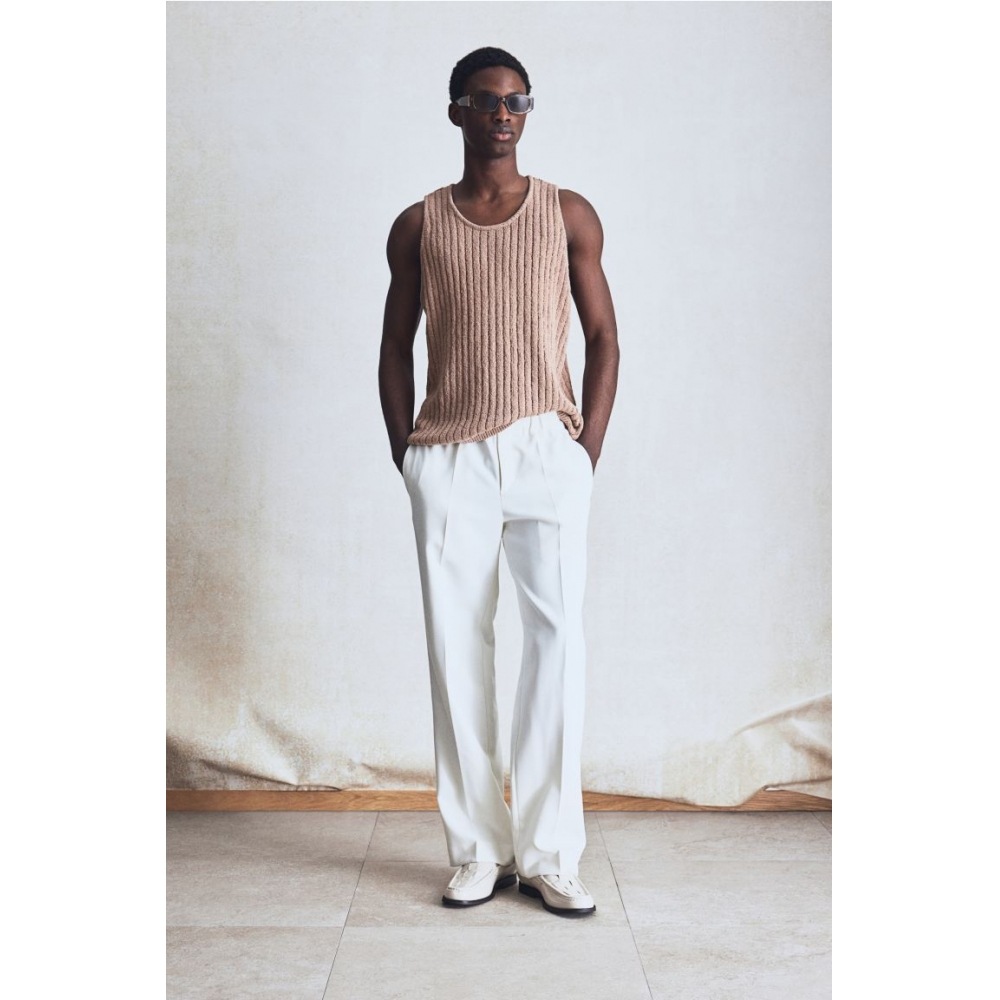 H&M リブニットスリーブトップ レギュラーフィット ダークベージュ