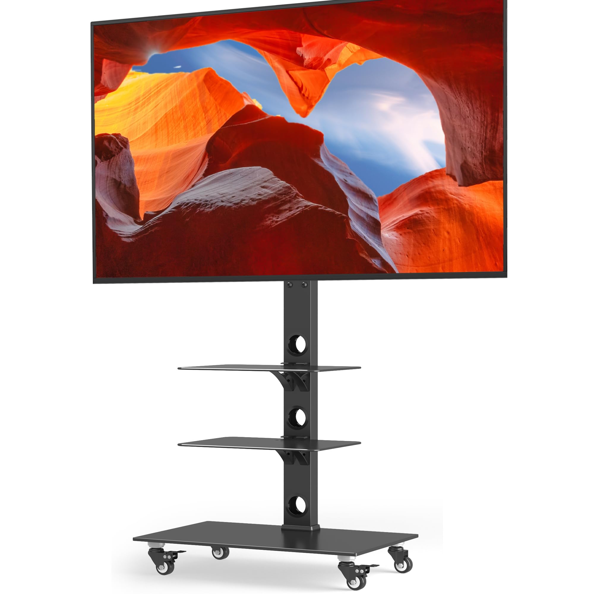 テレビスタンド キャスター付き 移動式 ハイタイプ tvスタンド30-70インチ 耐荷重40kg 左右回転37高さ調節 VESA600*400mm 3段強化ガラス棚付き 家用 54204