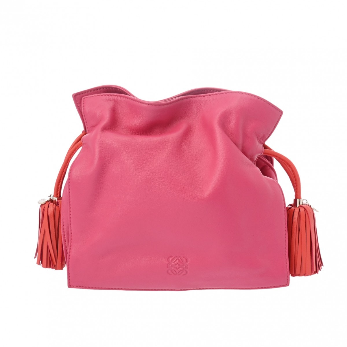 フラメンコ ピンク シルバー金具 レディース レザー ショルダーバッグ ABランク 中古 銀蔵