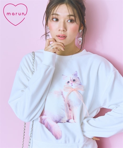 Tシャツ・カットソー 大きいサイズ キャットプリント裏毛スウェット　marun