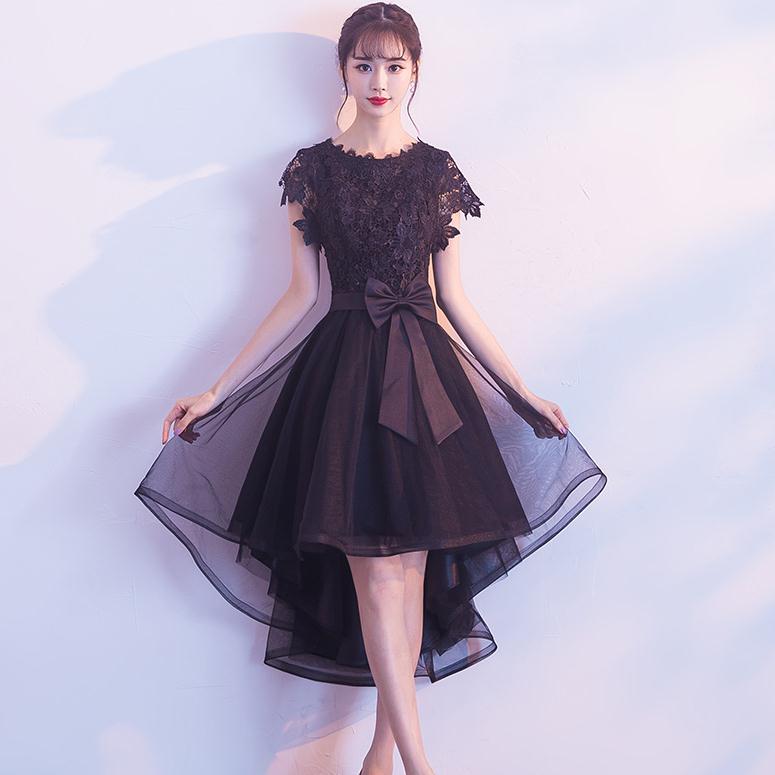 ブラック Lサイズ　在庫処分　即納　トレーン　Aライン　二次会ドレス パーティードレス　ミディアムドレス　フォーマルドレス　ミモレ丈　ワンピース二次会演出司会 結婚式お呼ばれ　忘年会　司会　総レース