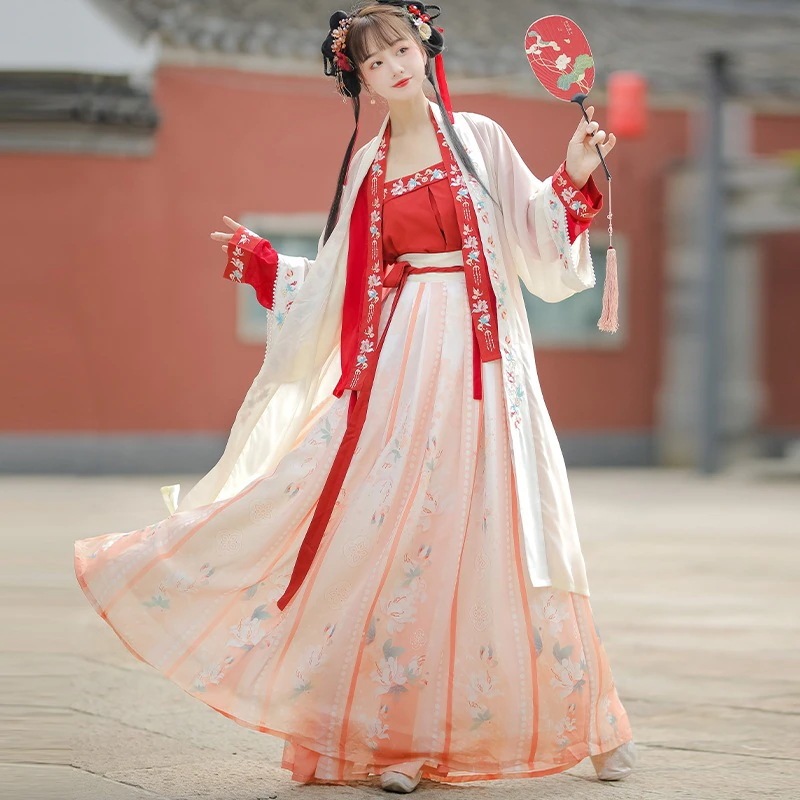 の新曲 漢服 女性 大人 古代衣装 風 仙重工業 刺繍 ロングウエスト丈 ウエストスカート