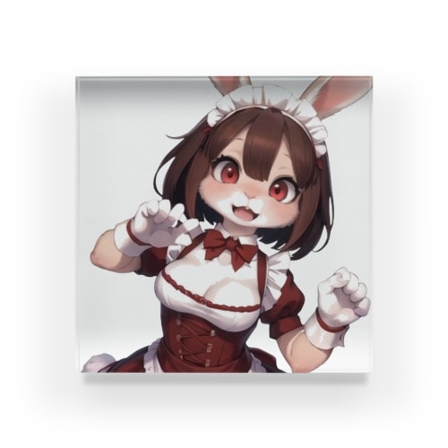 【文字入れ可能受注生産】ウサギの女の子　メイド　ケモナー　いっしょにあそぼ アクリルブロック