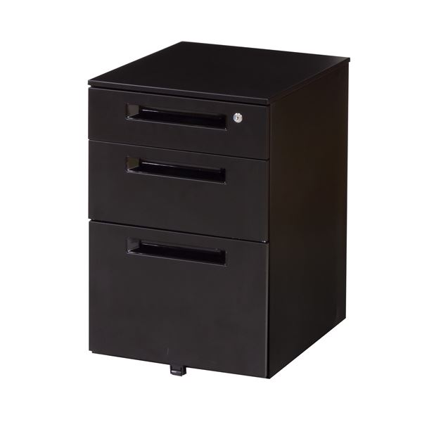 インワゴン/サイドチェスト 3段 ブラック 幅395奥行550高さ615mm スチール 仕切板 ペントレー付き オフィス 完成品