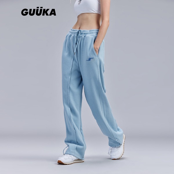 ライトブルーの厚みのあるヒップホップルーズスウェットパンツ