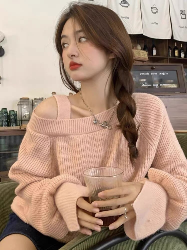 冬服 秋服 春服 服 個性的 韓国ファッション 長袖 厚手 リブニット カシュクール Vネック ショート丈ニット チョーカーネック 5,369円