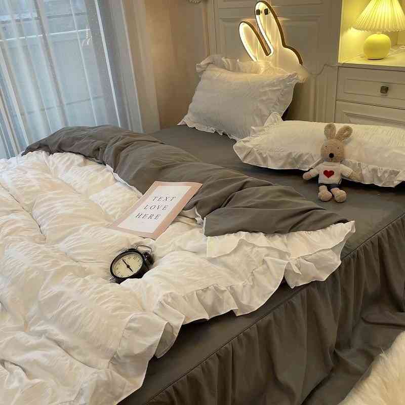 ベッドカバー 無地 綿 4点セット 布団カバー 春 おしゃれ ベッドカバー 寝具セット 寝具カバー 掛け布団カバー 布団カバー ダブル レース 姫系 大人