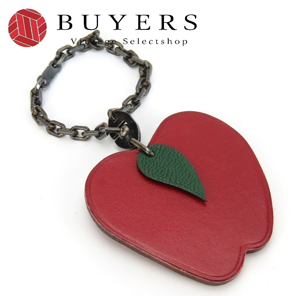 中古 バッグチャーム りんご フルーツ レザー シルバー925 レッド シルバー金具 アクセサリー レディース 女性