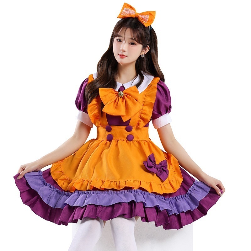 日韓アニメメイド衣装コスプレオレンジロリータお姫様スカートレストラン作業衣装