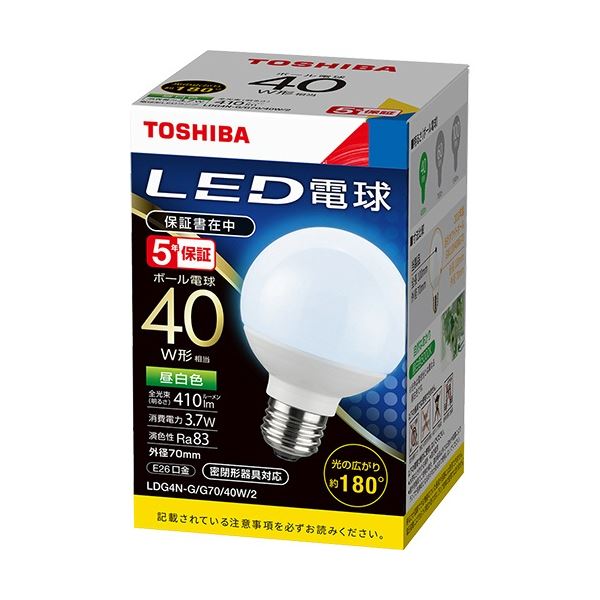 (まとめ) 東芝ライテック LED電球 ボール電球形 E26口金 3.5W 昼白色 LDG4N-G/G70/40W/2 1個 (×3セット)