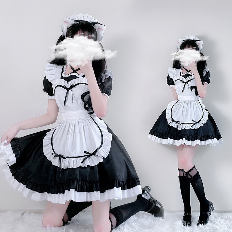 日本の楽天アニメクラシック黒メイド服ソフトガール甘いかわいいメイド制服誘惑ロールプレイ