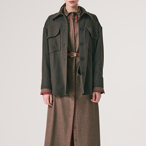 Wool Loose Fit Blouse JACKET_KHAKI-HERRINGBONE [울 헤링본 루즈핏 블라우스 자켓_카키]