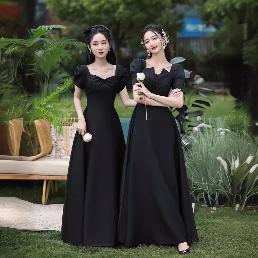 黒い花嫁介添人スーツスリムで長いスタイル2025バンケット気質ファッション姉妹グループベストフレンドスカートエレガントシンスタイル