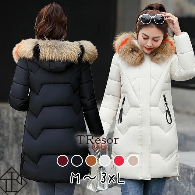 ２点で13o円OFF！【即納】ダウンコート レディース ロング ダウン コート ダウンジャケット アウター 上着 大きいサイズ フェイクダウン 中綿 ファー ミディアム フード 防寒 細見え 暖かい