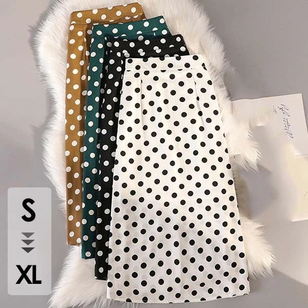 マキシスカート レディース 春 夏 ドット柄 水玉 ミモレ丈 スリットなし タイトスカート ブラック グリーン ホワイト イエロー きれいめ お出かけ デート デイリー 大人 可愛い 女子 シフォン