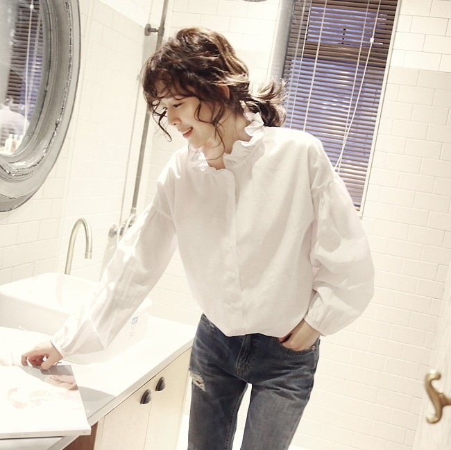 2566.コットンフリルブラウス 2019 春夏 sale 春夏 sale トップス セクシー カジュアル ミディアム ボリューム袖 通勤 通学 女子会 カフェ ランチ リゾート