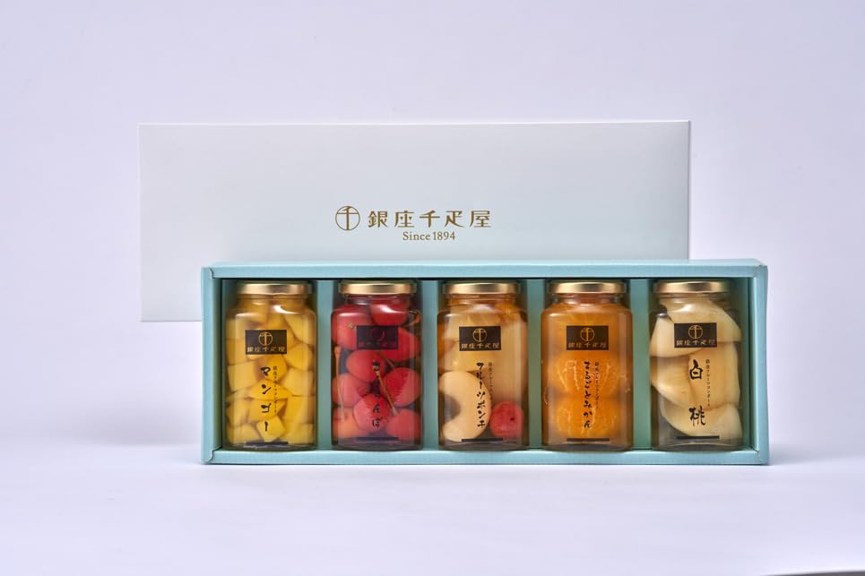 銀座千疋屋 銀座フルーツコンポート(5本) ギフト フルーツポンチ シロップ漬け 詰合せ
