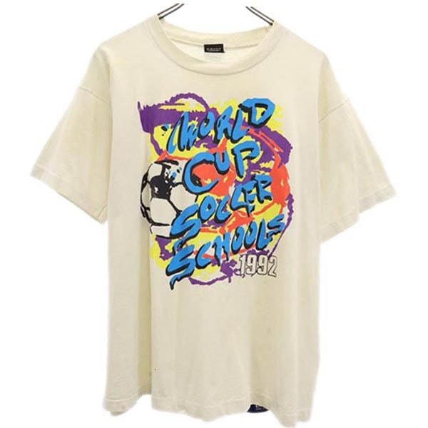 90s オールド USA製 両面プリント サッカー 半袖 Tシャツ XL アイボリー系 ワールドカップ メンズ 5,410円