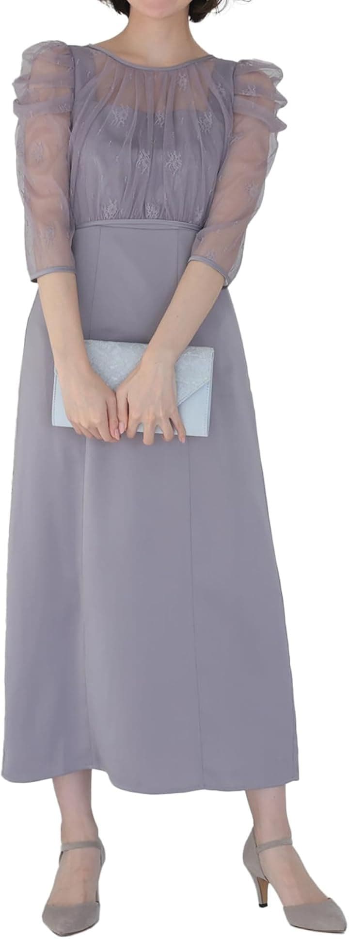結婚式 ドレス パーティー ノースリーブ ワンピ 総レース ボレロ セット バックデザイン シースルー お呼ばれワンピース 一．五次会 二次会 春 (ラベンダー / 322200, S)