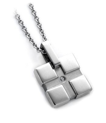 天然ダイヤモンドのシルバーネックレス スクエア天然ダイヤ 316Lサージカルステンレス使用 ギフトに最適送料込み