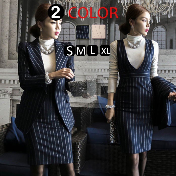 スーツワンピース2点セットアップ ビジネスフォーマルレディース ストライプ柄お呼ばれワンピセレモニー七五三結婚式二次会OL通勤卒業式制服オフィス