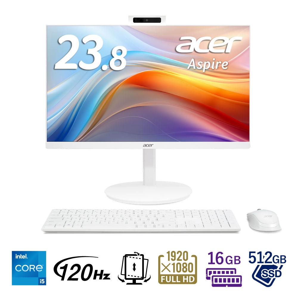Acerエイサー 23.8型 オールインワンデスクトップパソコン（Core i5/メモリ 16GB/SSD 512GB/Office/1年保証)(ホワイト) C241F56YJAREF