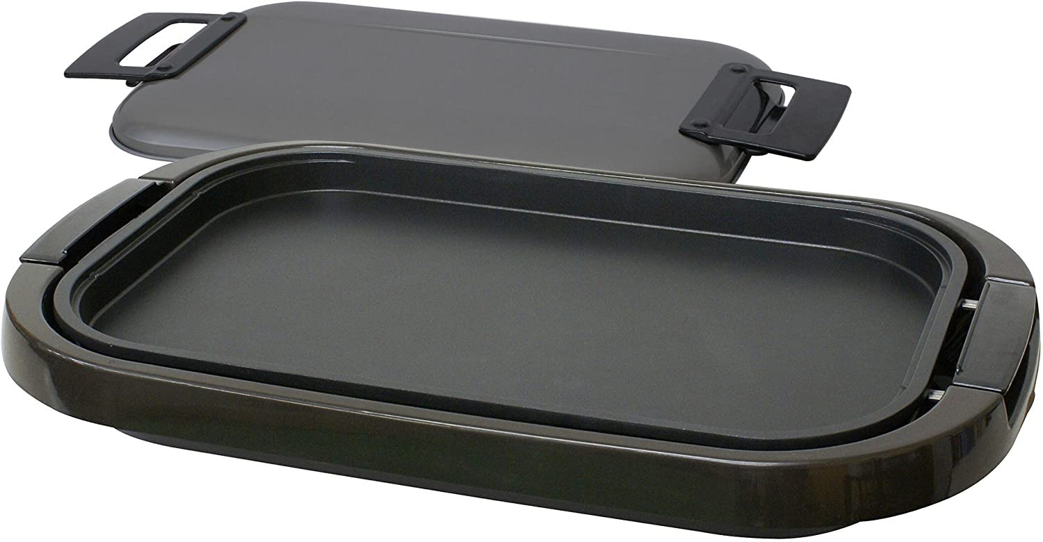 [山善] ホットプレート 大型 ワイド お手入れ簡単 フッ素加工 着脱式プレート ワンタッチ操作 蓋付き ブラウン YHE-B132(T)