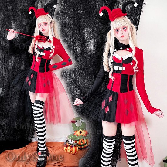 277ピエロ コスプレ ハロウィン ジョーカー ミニワンピース ブラックレッド 7,723円