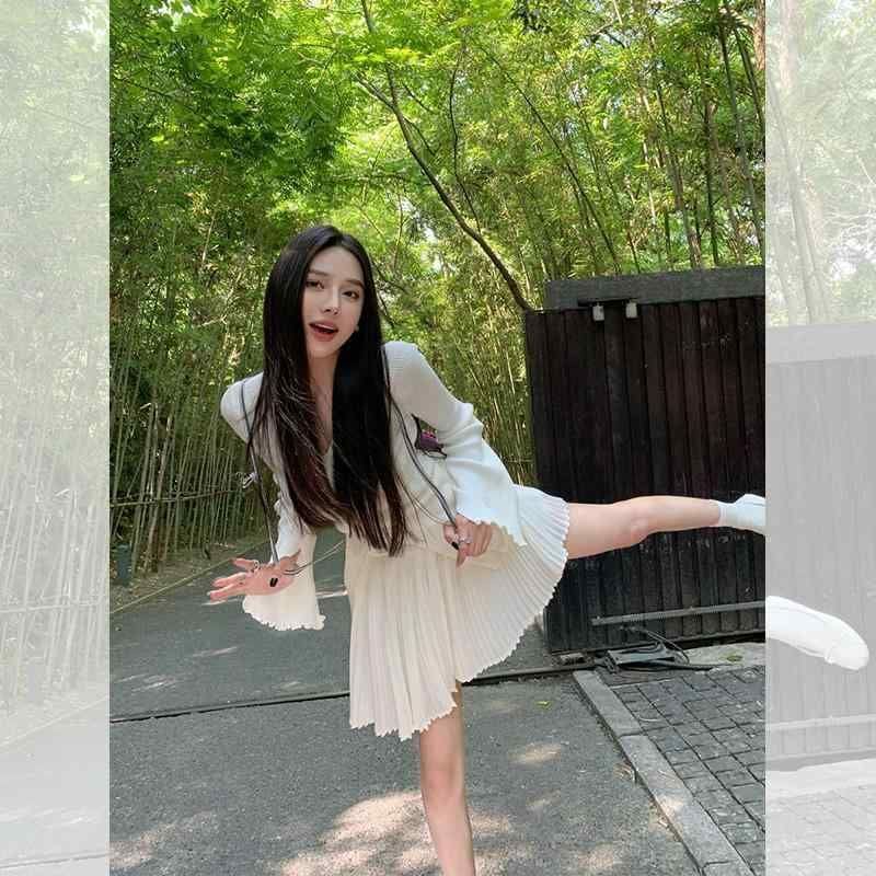 人気 新作 お洒落 アップ ホワイト スカート 可愛い 韓 ニット ドラマ レディース 初秋 上下 キレイ