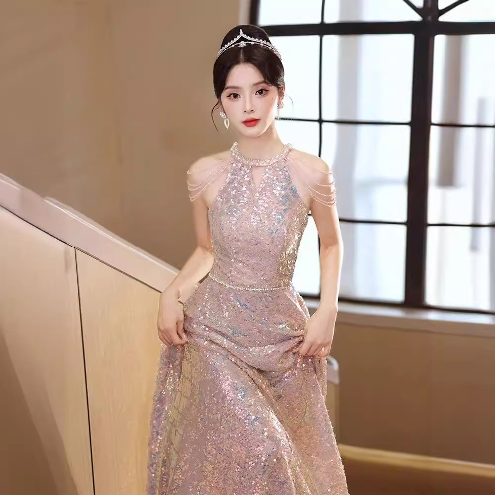 ピンクフリンジタキシードスカート2025敬酒服軽贅沢会司会者宴会タキシード