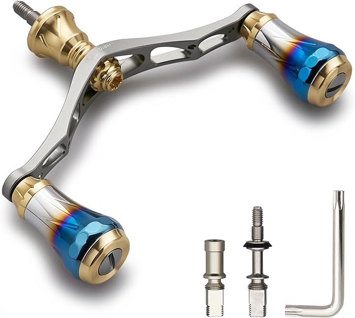 V2.0 95mm リール ハンドル 20mm ハンドルノブ 搭載 シマノ ダイワ 通用 スピニングリール用 Aurora(V2.0 - ゴールド＆ガンメタル, 95mm)