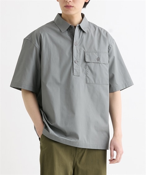 長袖シャツ 形態安定五分袖プルオーバーシャツ