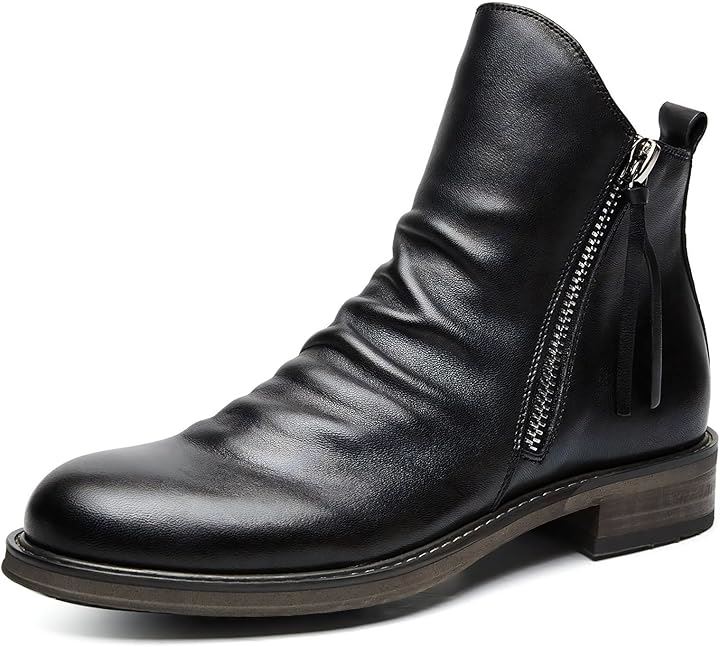 クロス レザーブーツ メンズ サイドジップ バイク ショートブーツ ファスナー付き 紐なし カジュアル ジッパー ビジネス おしゃれ かっこいい 靴 合皮(ブラック, 25.5 cm)