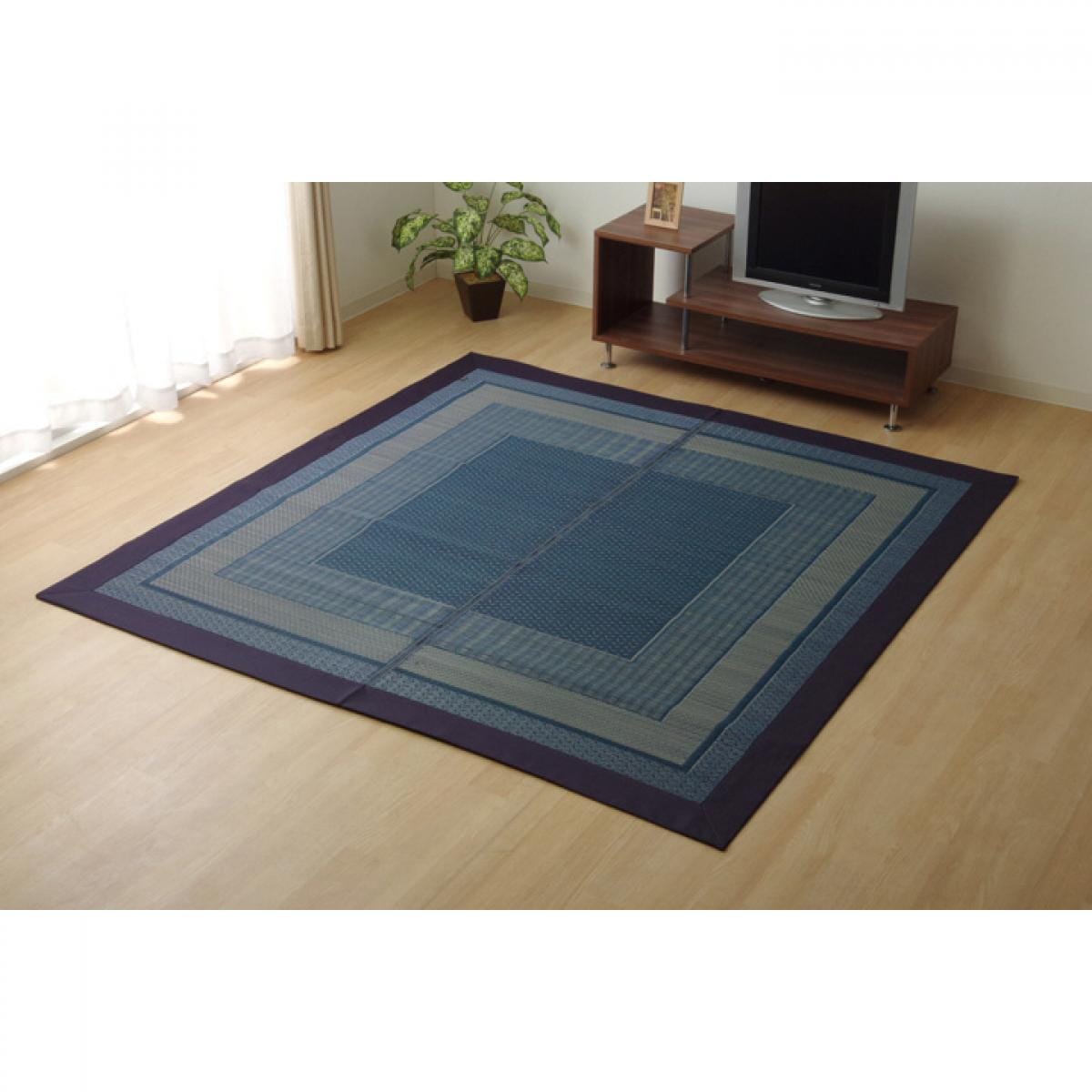【I】【代引不可】い草 花ござ DXランクス ラグ 裏貼り加工 総色 ネイビー 約191×191cm 日本製 畳 カバー センターラグ い草【北海道・沖縄・離島不可】cm　裏貼りなし 上敷 ラグ 水