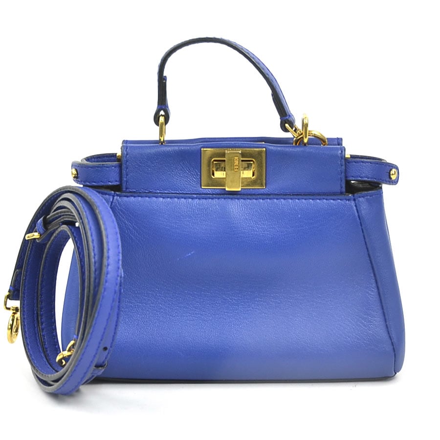 フェンディ FENDI 斜め掛けショルダーバッグ ハンドバッグ マイクロピーカブー レザー ブルー ゴールド レディース 8M0355-K47 e61194a