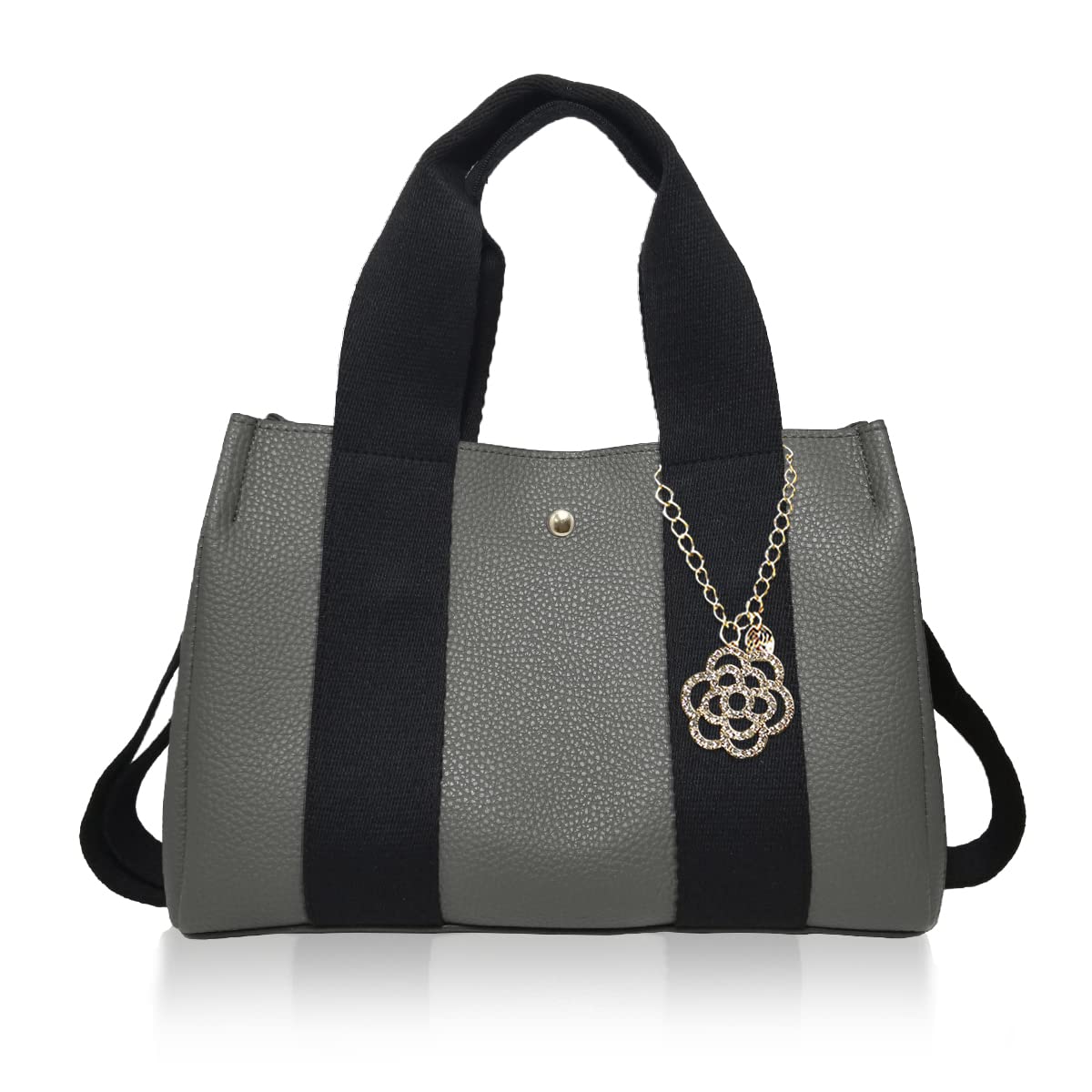 [ジゼル] ショルダーバッグ トートバッグ レディース 2way ミニトート 小さめ 斜めがけ PUレザー 通勤 通学 自立 大容量 手持ち カジュアル マザーズバッグ (グレー×ブラック【チャーム：