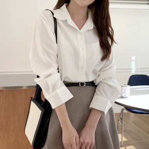 トップス シャツ ブラウス 長袖 襟付き きれいめ シンプル カジュアル 大人 上品 かっこいい 大人女子 こなれ感 ルーズ 個性的 クール エレガント フォーマル とろみ感 抜け感 シック 無地 春