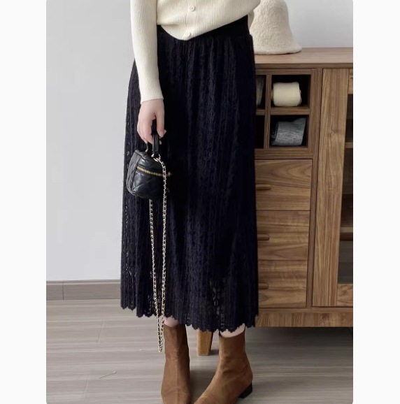 スカート ボトムス レディース フレアスカート ミディアムスカート 膝下 ミモレ ロング フレア Aライン フェミニン レース レース ハイウエスト ウエストゴム 透け感 かわいい 大人可愛い 5,793円