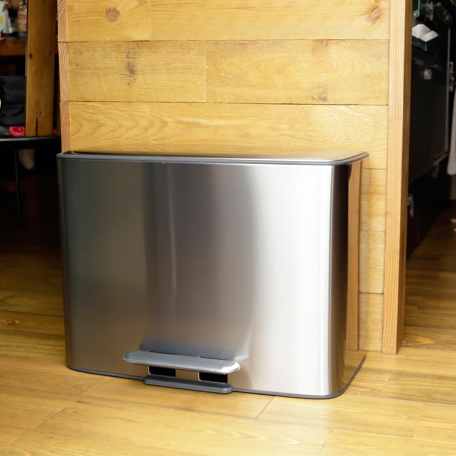 ゴミ箱 ダストボックス 2分別 ふた付き ペダル式 スリム シルバー