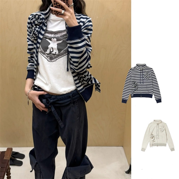 [OPEN YY] APPLIQUÉ ZIPUP JACKET, GRAY NAVY (2カラー)【並行輸入品】