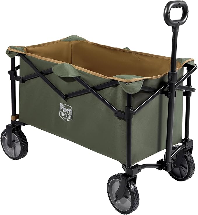 キャリーカート キャリーワゴン アウトドアワゴン 折りたたみ 大容量 147L 軽量 収束式 全地形対応 自立収納 耐荷重100kg アウトドアキャリー BBQ 釣り キャンプ グリーン
