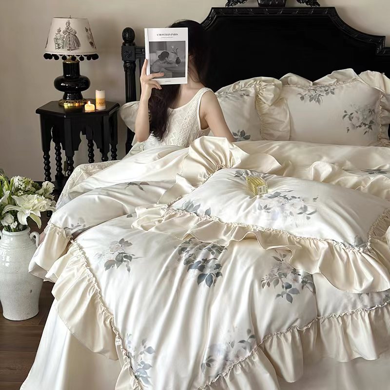 フランスの100ピントリビュートサテンベルベットコットンピュアコットン4ピースセットフルコットンエッジプリンセスキルトカバーベッドリネンベッド 2222222 12,813円