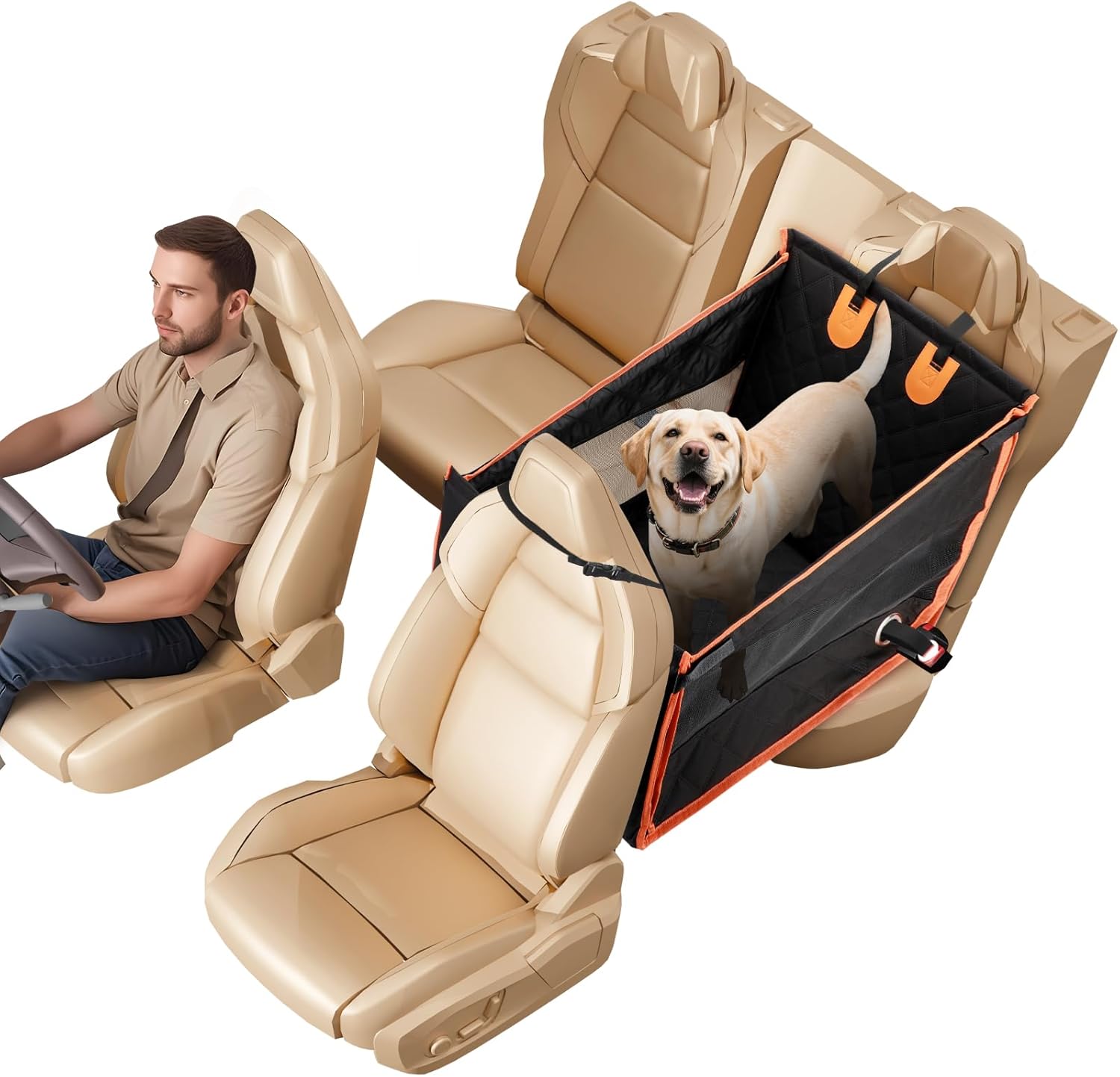 折りたたみ式ペットドライブシート 半囲い型飛び出し防止 防水耐摩耗滑り止め汚れ防止 後部座席専用 全車種対応 ブラック Lサイズ